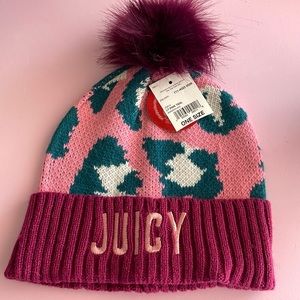 Juicy Couture light pink and teal winter beanie